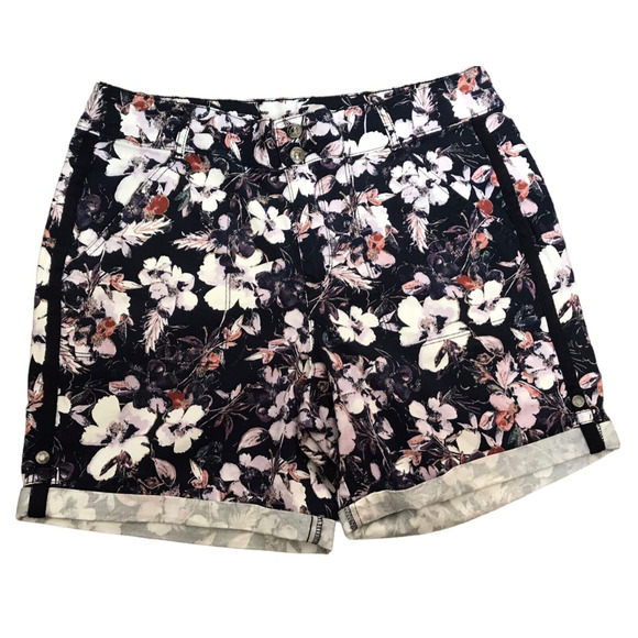 Gloria Vanderbilt Womens Shorts Size 8 Maren Purple White Tropical Rolled Cuff - Picture 1 of 11
